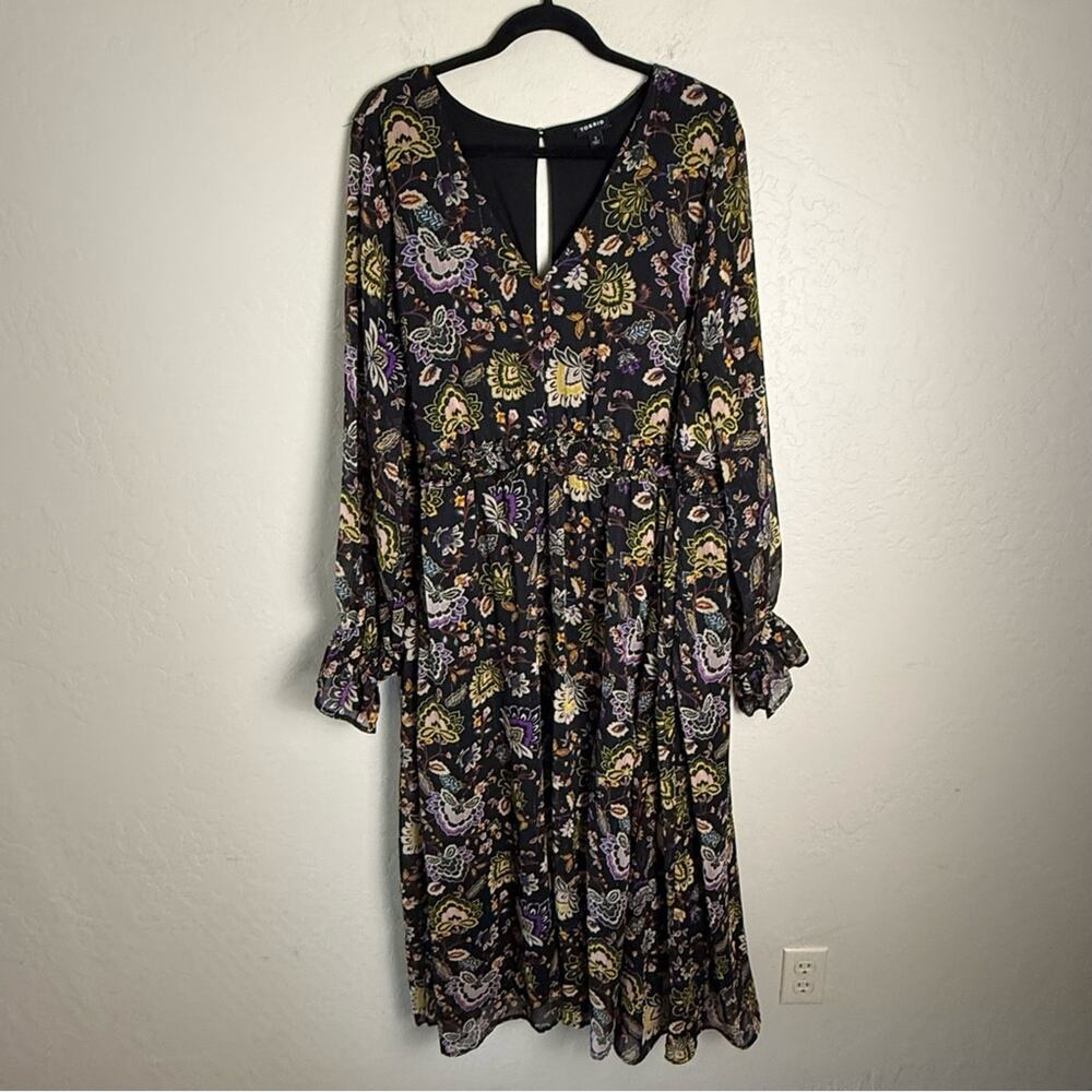Torrid Black Floral Chiffon Lurex V Neck Tiered Maxi Dress 3X 18491136 - Picture 2 of 16